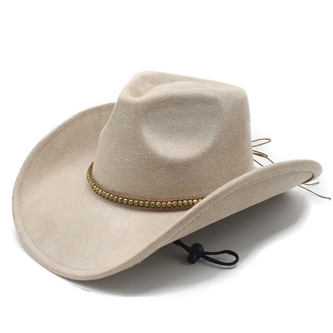 Westerse Cowboyhoed Suede Polyester Vilt Brede Rand Kralenband Verstelbaar Windtouw Etnisch Retro Outdoor Heren Vrouwen