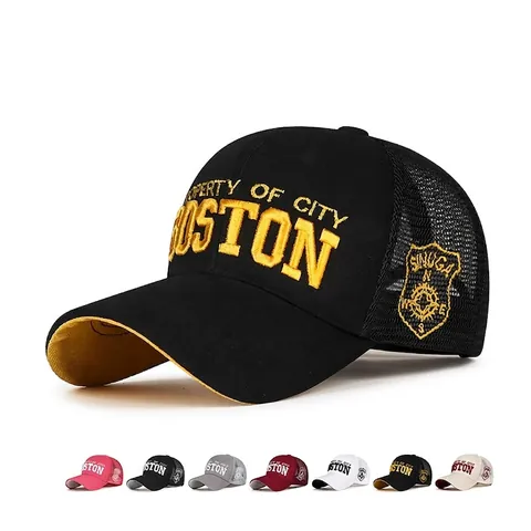 Cappellino Trucker Unisex Cotone Mesh Baseball 3D Boston Ricamo Snapback Regolabile Traspirante Berretto Esterno