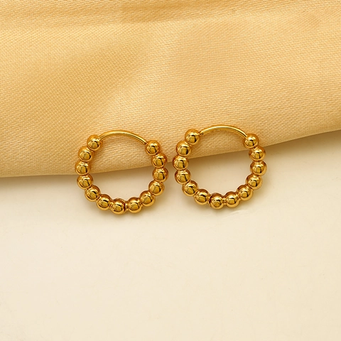 18K Vergulde 304 Roestvrijstalen Kralen Creolen Minimalistische Ronde Geometrische Retro Stijl Mode Sieraden Voor Dames