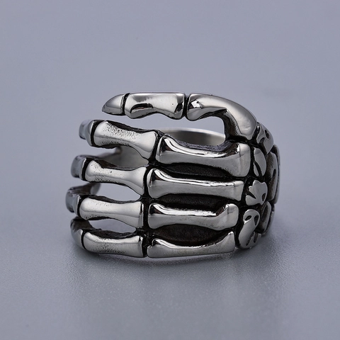 Anello Mano Di Scheletro Gotico Vintage Acciaio Inossidabile Punk Teschio Osso Gioielli Per Uomo Stile Retrò