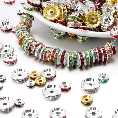 Copper Rondelle Spacer Beads Crystal Rhinestone Flat Round Wheel Beads For DIY Bracelet Jewelry Making