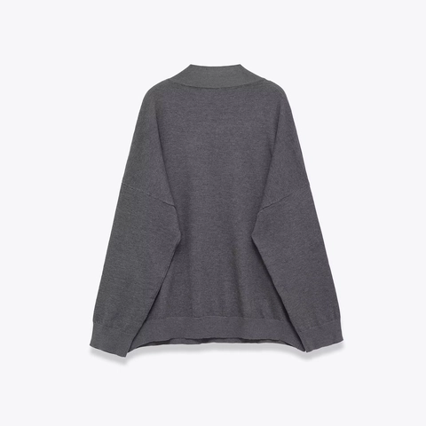 Women V-Neck Knit Sweater Wool Blend Polyester Acrylic Loose Fit Long Sleeve Drop Shoulder Ribbed Solid Color Casual Tops