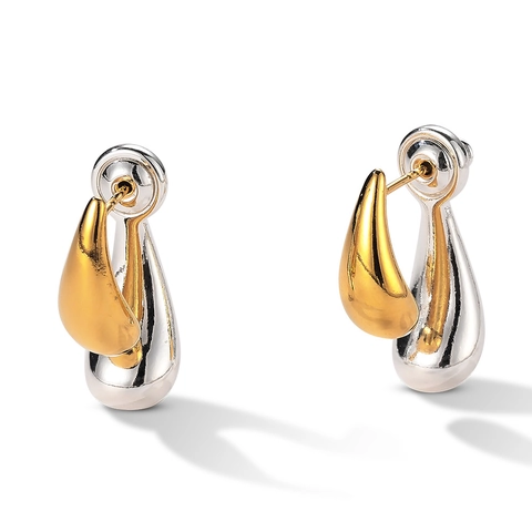 Pendientes De Gota Bicolor Con Poste De Plata De Ley 925 Joyería De Cobre Minimalista Geométrica Para Mujeres