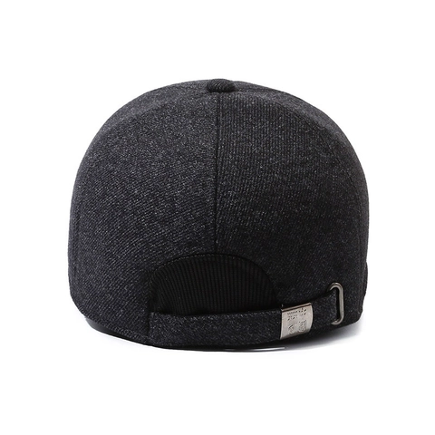 Baseball Cap Peaked Hat Woolen Warm Windproof With Ear Flaps For Men Adjustable Outdoor Casual Solid Color Metallic Logo