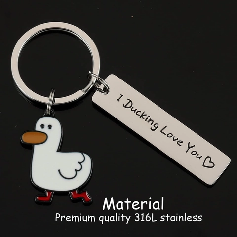 Süßer Cartoon Ente Schlüsselanhänger Mit Edelstahl Graviertem Wortspiel Tag Kreativer Tier Taschenanhänger Geschenk