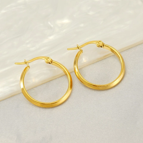 18K Gold Plated Stainless Steel Hoop Earrings Round Geometric Simple Smooth Minimalist Fashion Jewelry For Women