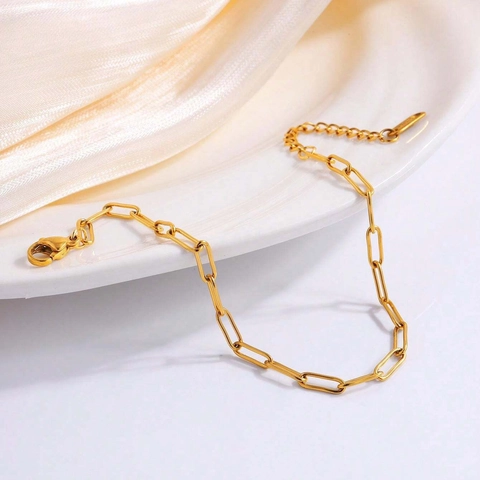 Paperclip Chain Bracelet Stainless Steel Adjustable Minimalist Elongated Link Jewelry For Women Elegant Ins Style