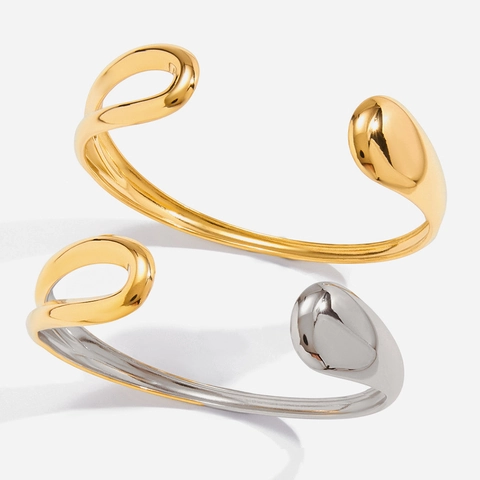 Minimalist Stainless Steel Open Bangle For Women Mixed Gold Silver Color Waterproof Polished Hypoallergenic Cuff Bracelet Fashion Jewelry