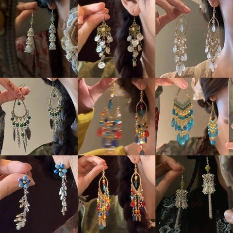 Bohemian Ethnic Tassel Earrings For Women Alloy Long Dangle Drop Retro Tribal With Stainless Steel Earring Post
