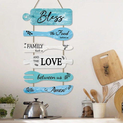 Kitchen Wall Hanging Wooden Sign Rustic Farmhouse Cutlery Shape Plaque With Jute Rope For Dining Room Decor