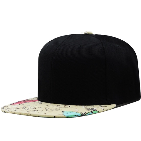 Butterfly Print Snapback Hat Cotton Polyester Baroque Pattern Flat Brim Adjustable Hip Hop Streetwear Baseball Cap Men Women