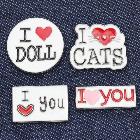 Emaille Broches Pin Zinklegering Hart Letter I Love You Katten Pop Rugzak Decoratie Schattige Cartoon Sieraden