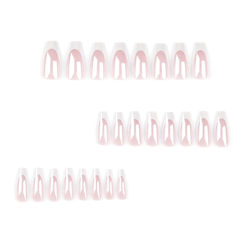 Faux Ongles Press On French Glossy Forme Cercueil Rose Nude Blanc Ongles Artificiels Couverture Complète Style Salon Femme