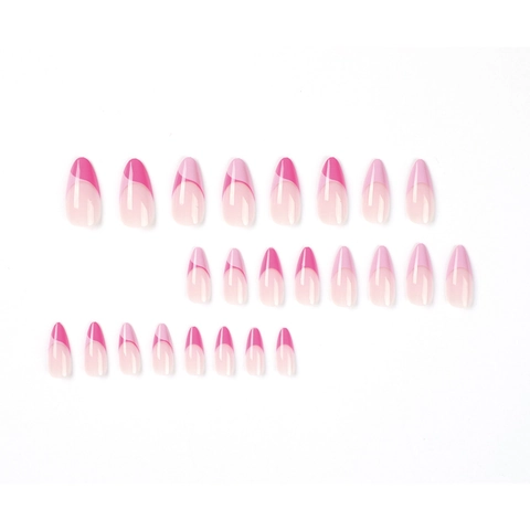 Uñas Postizas A Presión Forma De Almendra Estilo Francés Bloque De Color Rosa Púrpura Acrílico Brillante Para Mujeres Manicura Elegante