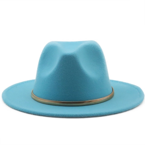 Fedora Hat Wide Brim Retro British Style With Gold Metal Chain Band Elegant Felt Jazz Hat For Women