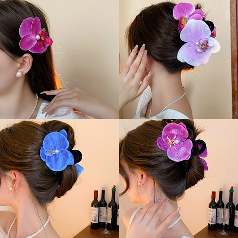 Κλιπ Μαλλιών Λουλούδι Ορχιδέα Phalaenopsis Ύφασμα Τεχνητό Τεχνητό Μαργαριτάρι Χειροποίητο Γλυκό Αξεσουάρ Μαλλιών Για Γυναίκες Κομψό