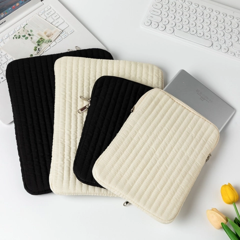 Funda Acolchada Para Portátil Y Tableta Rayas Verticales Algodón Bolsa Protectora Antigolpes Notebook Minimalista Color Sólido
