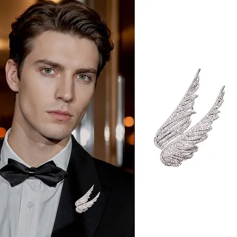 Eleganter Engelsflügel Feder Brosche Pin Legierung Funkelnde Strass Anzug Mantel Accessoire Für Damen