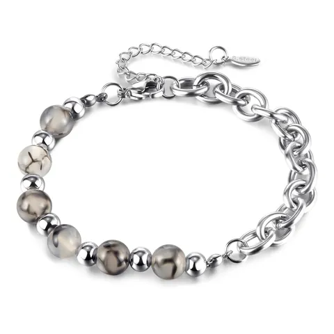 Stainless Steel Natural Stone Bead Splicing Bracelet Chunky Chain Industrial Style Jewelry For Men And Women Unisex