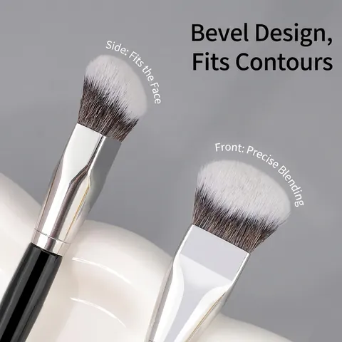 Pennello Professionale Per Fondotinta Angolato Setole Sintetiche Morbide Manico In Legno Blush Contorno Trucco Viso