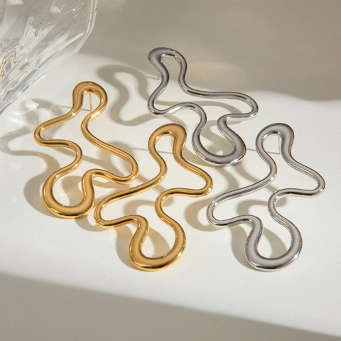 Roestvrij Staal Onregelmatige Golf Oorbellen Voor Vrouwen Geometrische Fluid Art Overdreven Abstracte Oorknopjes Hypoallergeen Sieraden