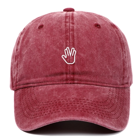 Retro Washed Cotton Baseball Cap Vulcan Salute Hand Gesture Embroidery Adjustable Distressed Sun Hat Outdoor Sports