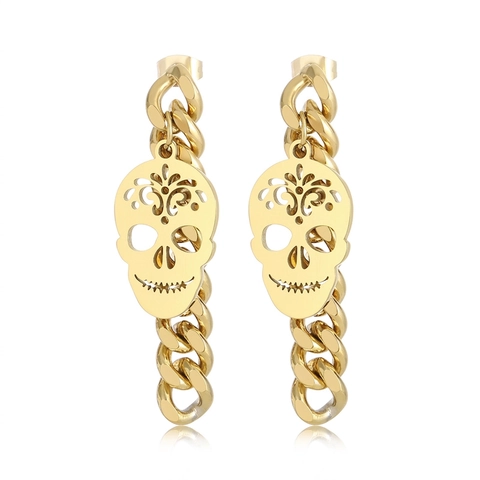 Pendientes De Calavera Gótica Punk De Acero Inoxidable Colgante De Calavera Hueca Cadena De Eslabones Joyería Mujer