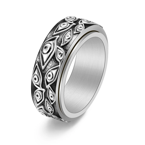Evil Eye Spinner Ring Stainless Steel Rotatable Anxiety Relief Retro Gothic Punk Jewelry For Men