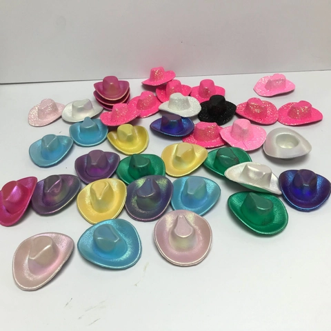 Mini Cowboy Hats Glitter Shiny Laser Polyester For Party Decorations Doll Accessories Western Style Bottle Toppers