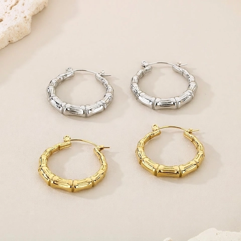 Bambus Gelenk Creolen Edelstahl U-Form Texturierte Vintage Minimalistische Einzigartige Mode Schmuck Für Frauen