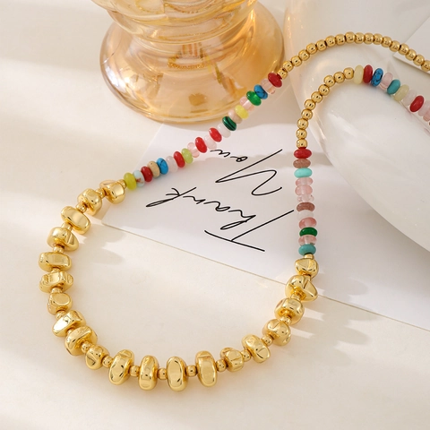Bunte Naturstein Perlenkette Hämatit 18K Vergoldetes Kupfer Unregelmäßige Perlen Boho Mode Für Damen