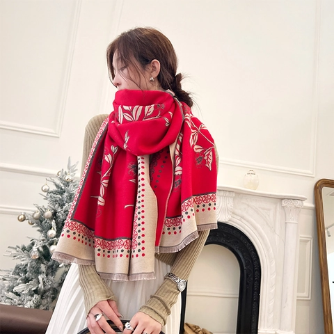 Sciarpa Scialle In Imitazione Cashmere Con Stampa Floreale Grande Caldo Retro Jacquard Avvolgente Con Nappe Per Donna