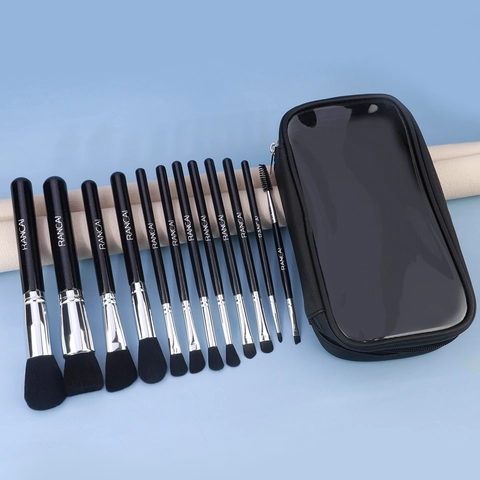 Professional Makeup Brushes Collection Synthetic Bristles Wood Handle Aluminum Ferrule Powder Eyeshadow Foundation Contour Brush Bag