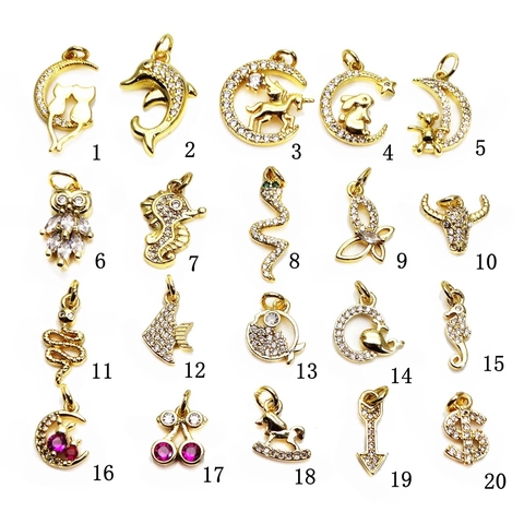 Animal Moon Heart Charms Copper Micro Pave Cubic Zirconia Pendants Gold Plated For DIY Necklace Bracelet Jewelry Making