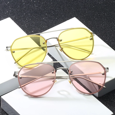 Lunettes De Soleil Aviateur Monture Métallique Verres PC Protection UV400 Double Pont Mode Punk Rétro Pour Hommes Femmes