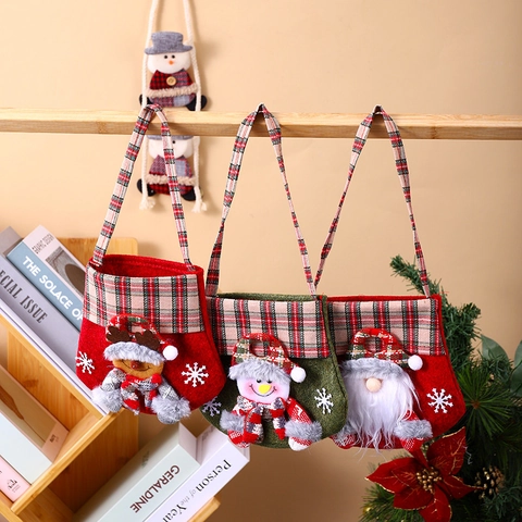 Bolsas De Regalo De Navidad De Fieltro Bolsa Para Caramelos Manzana Con Papá Noel Muñeco De Nieve Reno 3D Cuadros Festivo