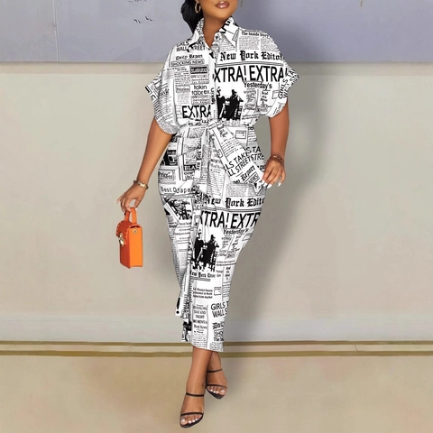 Overhemdjurk Bedrukte Polyester Korte Mouwen Revers Strikceintuur Knoopsluiting Halflang Casual Elegant Dames