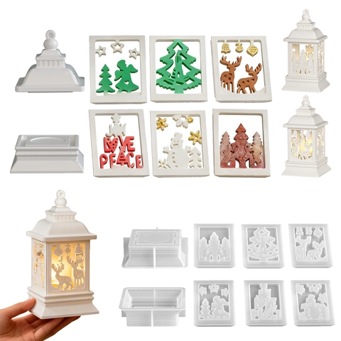 Christmas Lantern Silicone Mold DIY Resin Epoxy Plaster Candlestick Night Light Gingerbread Man Snowman Deer