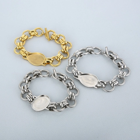 Bracciale A Catena Grossa In Acciaio Inossidabile Con Chiusura A T-Bar Retro Industriale Geometrico Goccia Gioielli Unisex