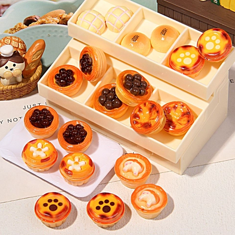 Harz Miniatur Simulation Essen Brot Eierkuchen Ananasbrötchen DIY Haarklammern Puppenhaus Zubehör Realistisches Dekor