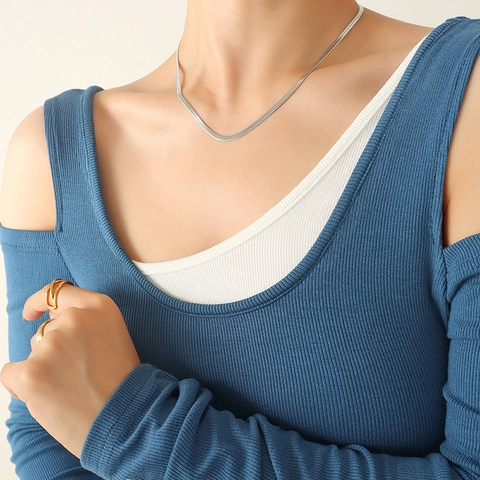 Minimalist Stainless Steel Herringbone Snake Chain Necklace For Women Gold Silver Plated Flat Blade Chain Jewelry Set Bracelet