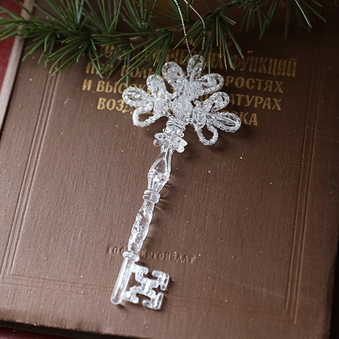 Christmas Tree Hanging Ornaments Transparent Acrylic Glitter Moose Angel Snowflake Bird Key Wreath Dancer Nordic