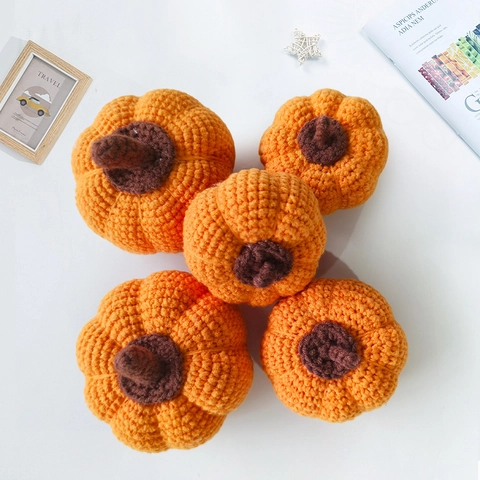 Handmade Crochet Pumpkin Ornaments Knitted Cotton Acrylic Yarn Halloween Thanksgiving Desktop Decor Photography Props