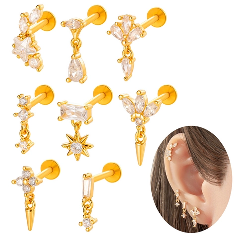 F136 Titanium Staaf Koper Zirkoon Ingelegd Ster Labret Studs Interne Schroefdraad Lip Oor Kraakbeen Piercing Sieraden