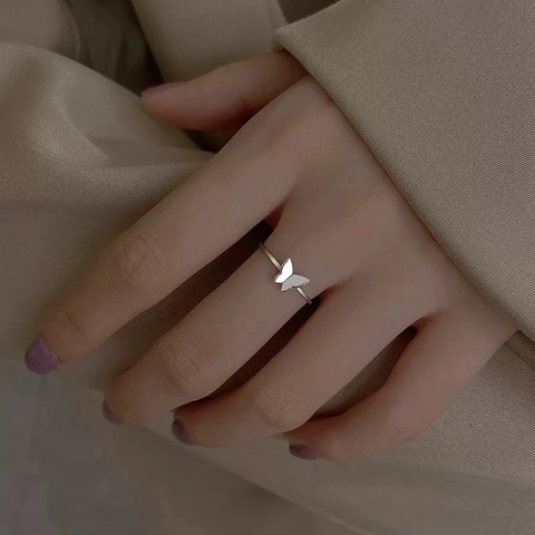 Anello Aperto a Farfalla Placcato Argento per Donna Lusso Leggero Stile Ins Minimalista Regolabile Anello da Dito Farfalla Gioielli Regalo
