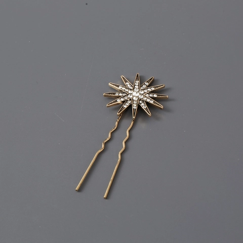 Vintage Stern Haarnadel Legierung Strass U-Förmige Gabel Strahlendes Sonnen Design Haarschmuck Für Damen