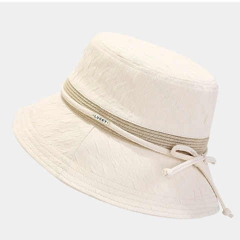 Damen Fischerhut Mit Faltenstruktur Polyester Sonnenschutz Faltbarer Sommer Strand Sonnenhut Mit Schleife Metallplatte