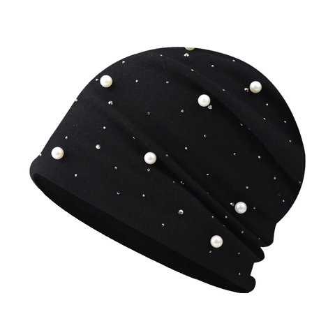 Damen Winter Strickmütze Beanie Mit Künstliche Perlen Und Strasssteinen Weich Warm Winddicht Elegant Slouchy Bonnet
