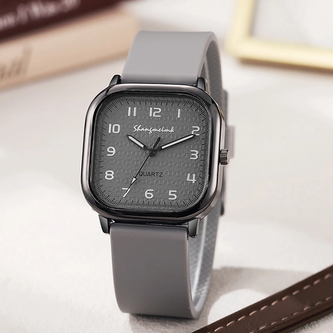 Orologio Donna Quarzo Quadrato Cassa Lega Cinturino Silicone Quadrante Trama Griglia Analogico Vintage Elegante
