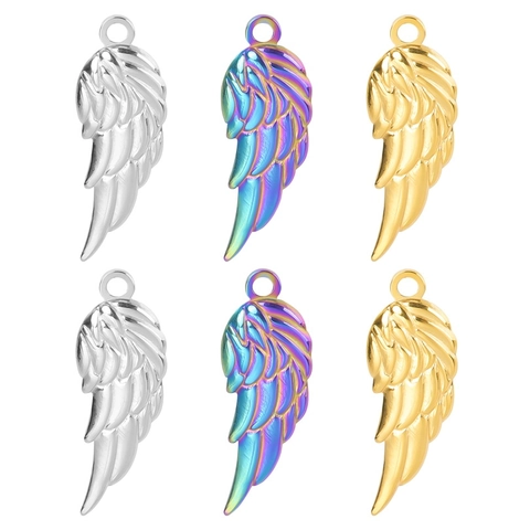 Engelsflügel Anhänger Halskette Edelstahl Spiegelpoliert 18K Vergoldet Regenbogen Bunt Modeschmuck Für Damen